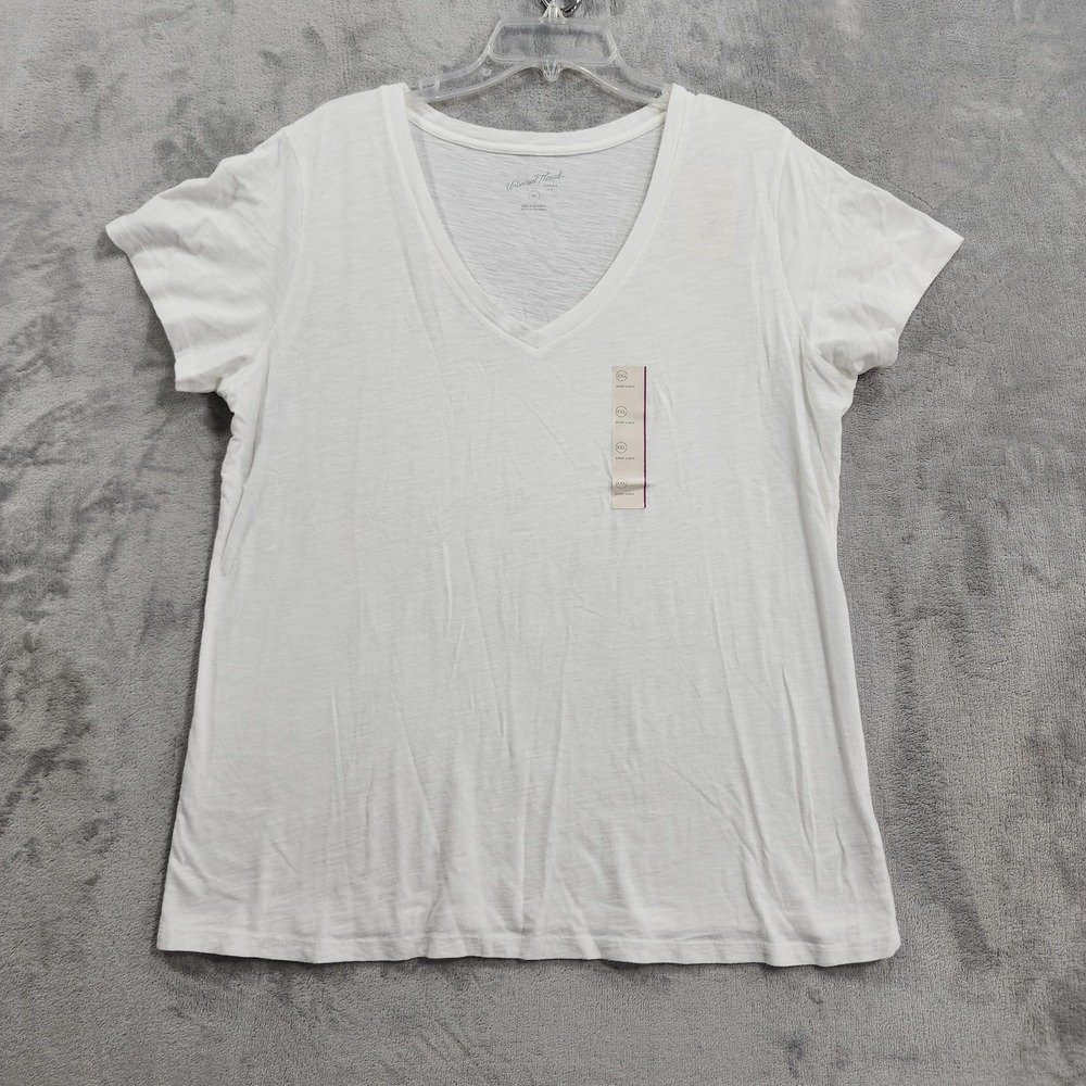 NEW Universal Thread Shirt Womens 2XL White V-Neck Short Sleeve Cotton Basic Tee